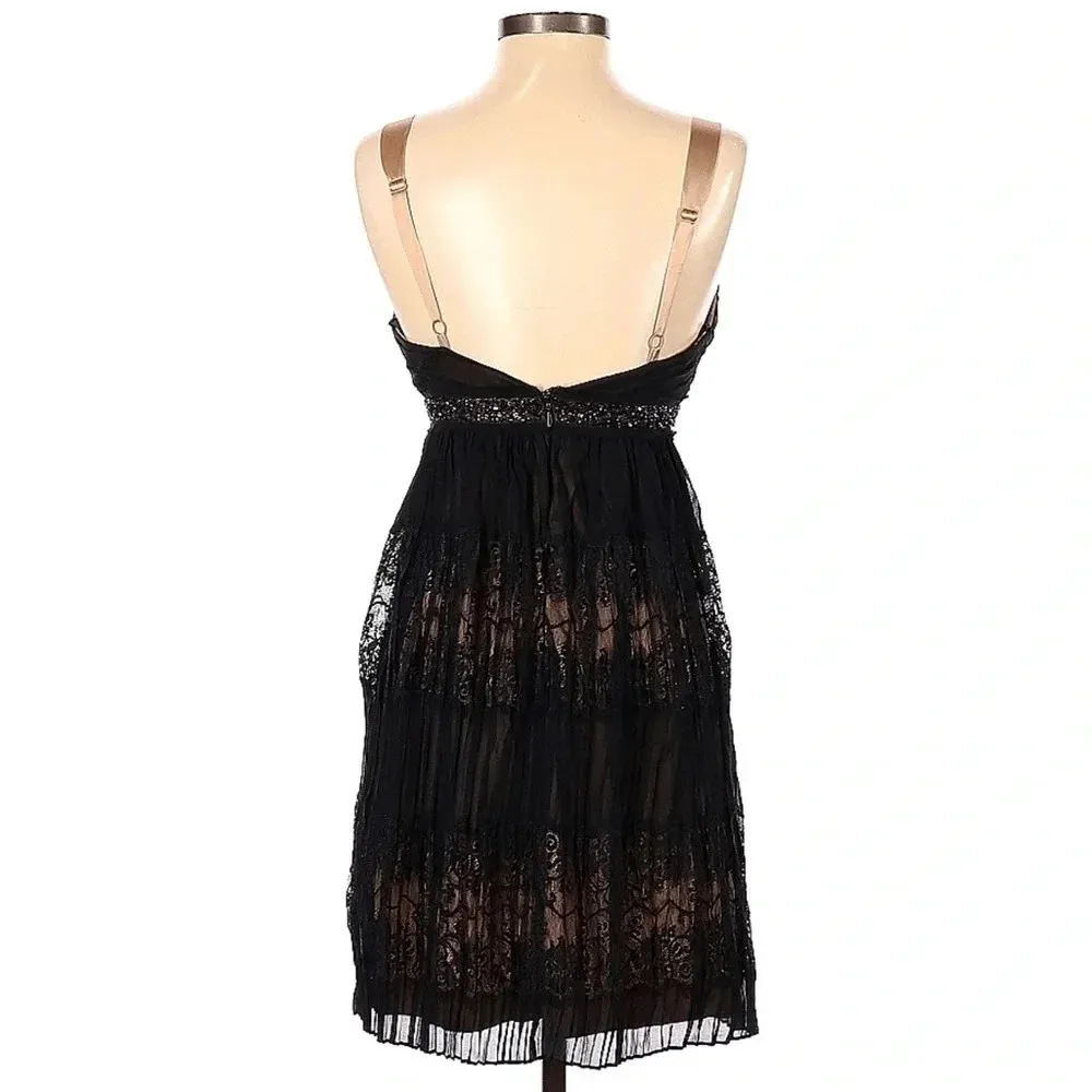 BCBGMAXAZRIA Black Nude Mesh Lace Sequin Silk Cocktail Party Dress Size 2 XS - Image 3