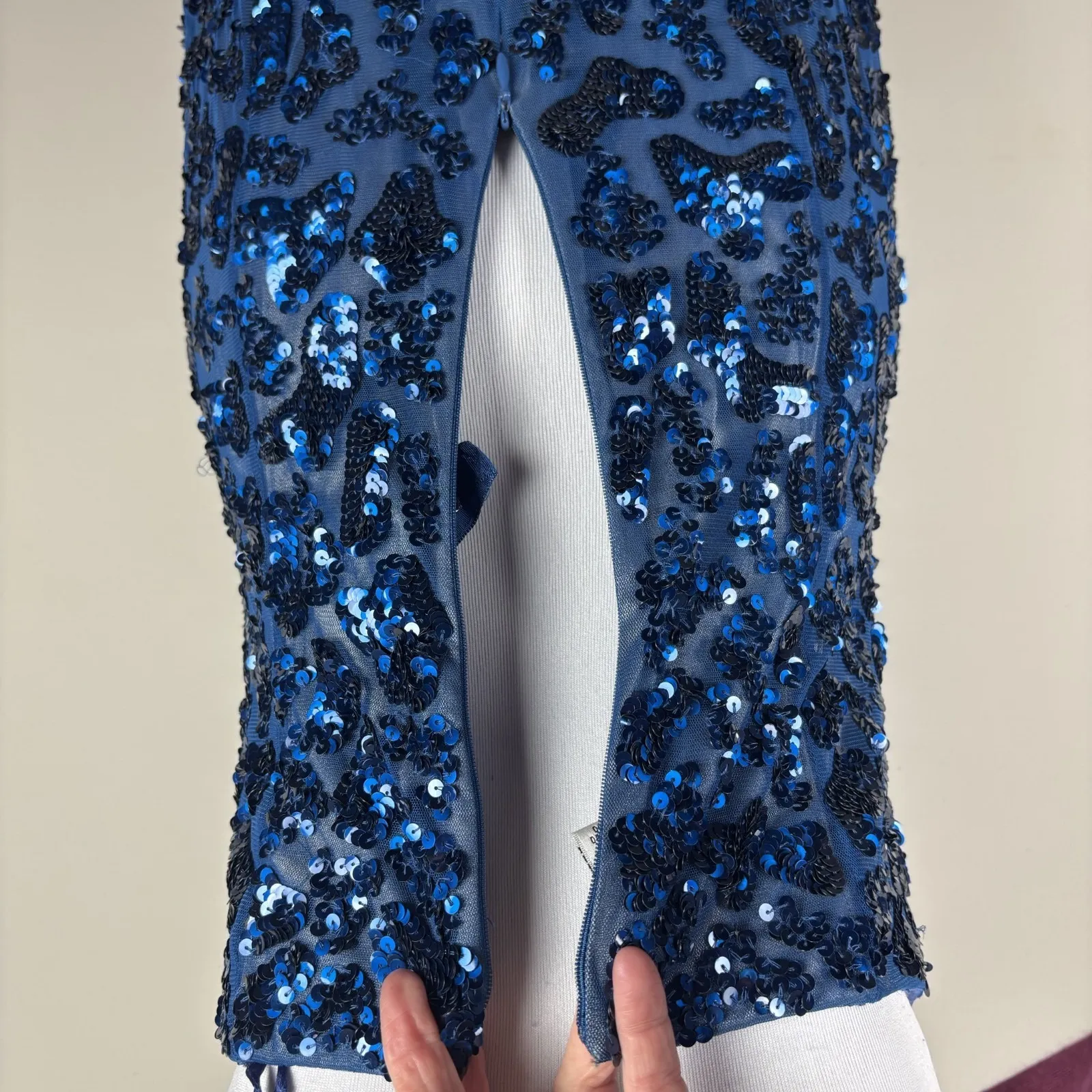 Cache Sequin Gown Dress 2 Blue Strapless‎ Mesh Tulle Romantic Lined Vintage Y2K - Image 11