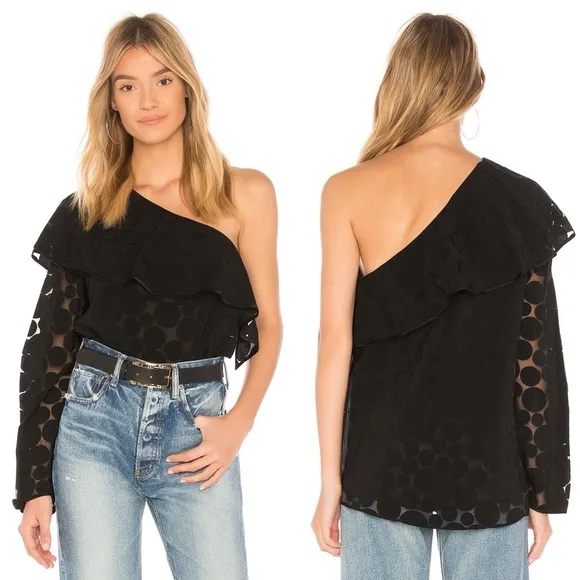 Diane Von Furstenberg One Shoulder Ruffle Front Top Black Size Small - Image 2