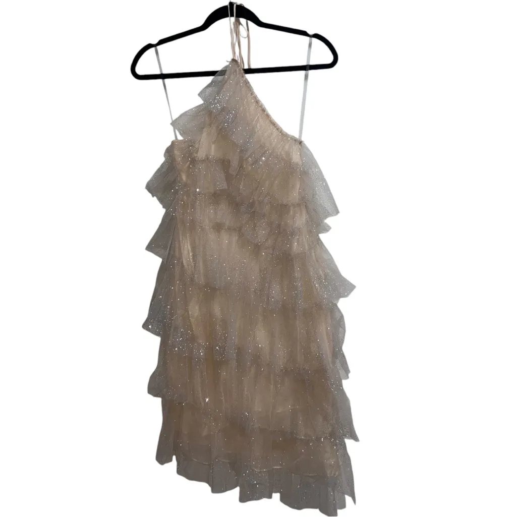 NEW NWOT The Bar Kai Tiered Tulle Halter Midi Dress In Sparkle Nude - Image 6