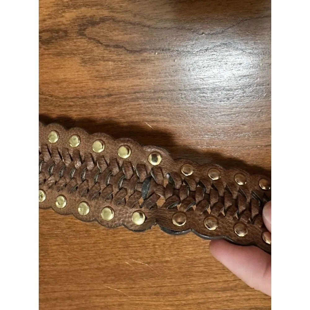 Betsey Johnson Vintage Brown Braided Leather Belt with Studs – 39” - Image 7