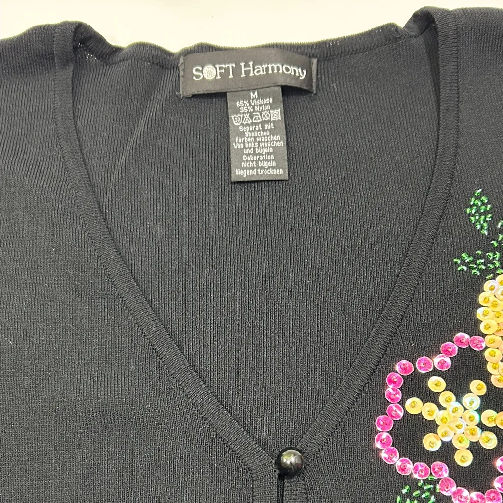 Black Floral Embellished Women's Sweater Size M - Image 4