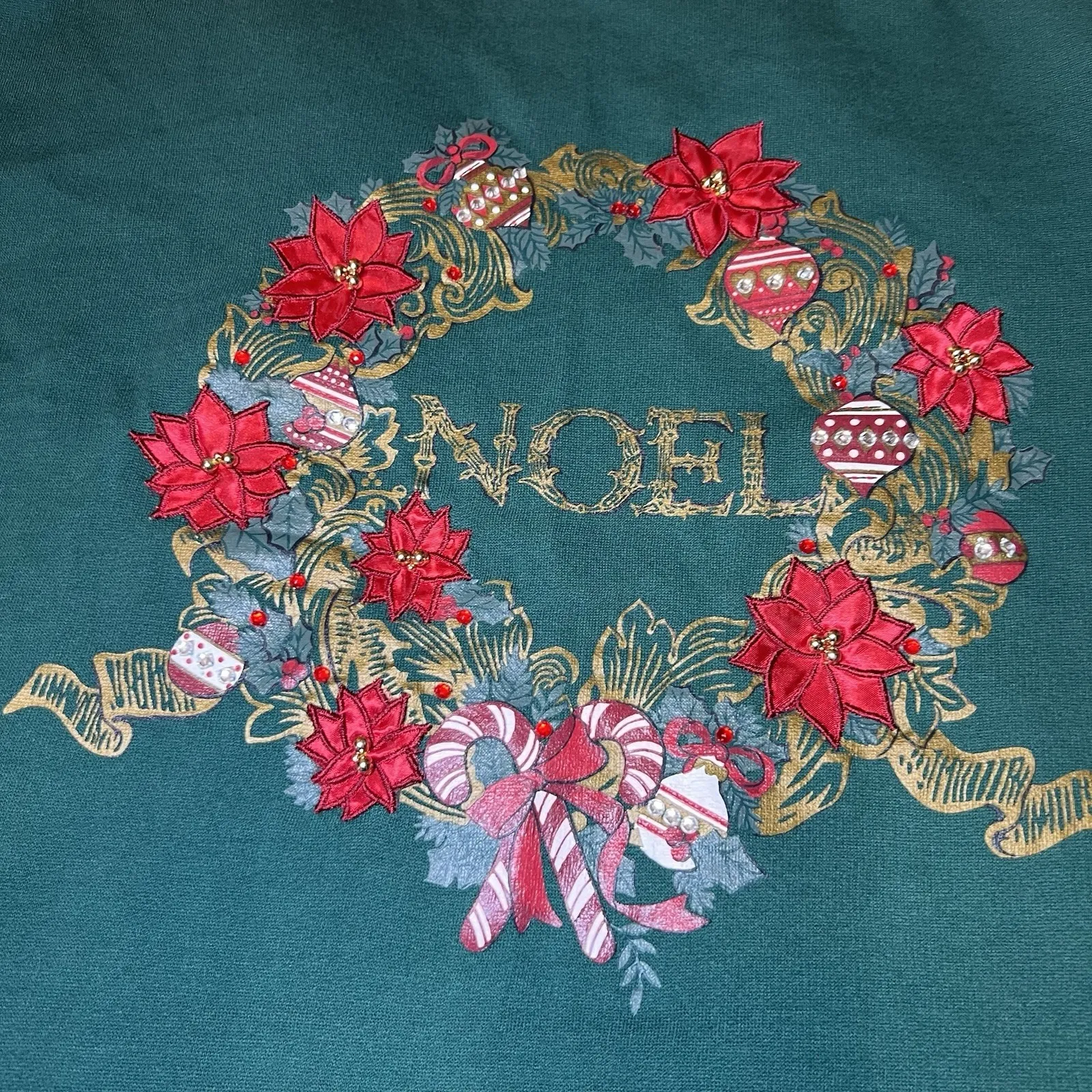 Vintage Christmas Sweater Womens 14/16W Green Noel Holidays Casual Cozy Crewneck Size 14P - Image 5