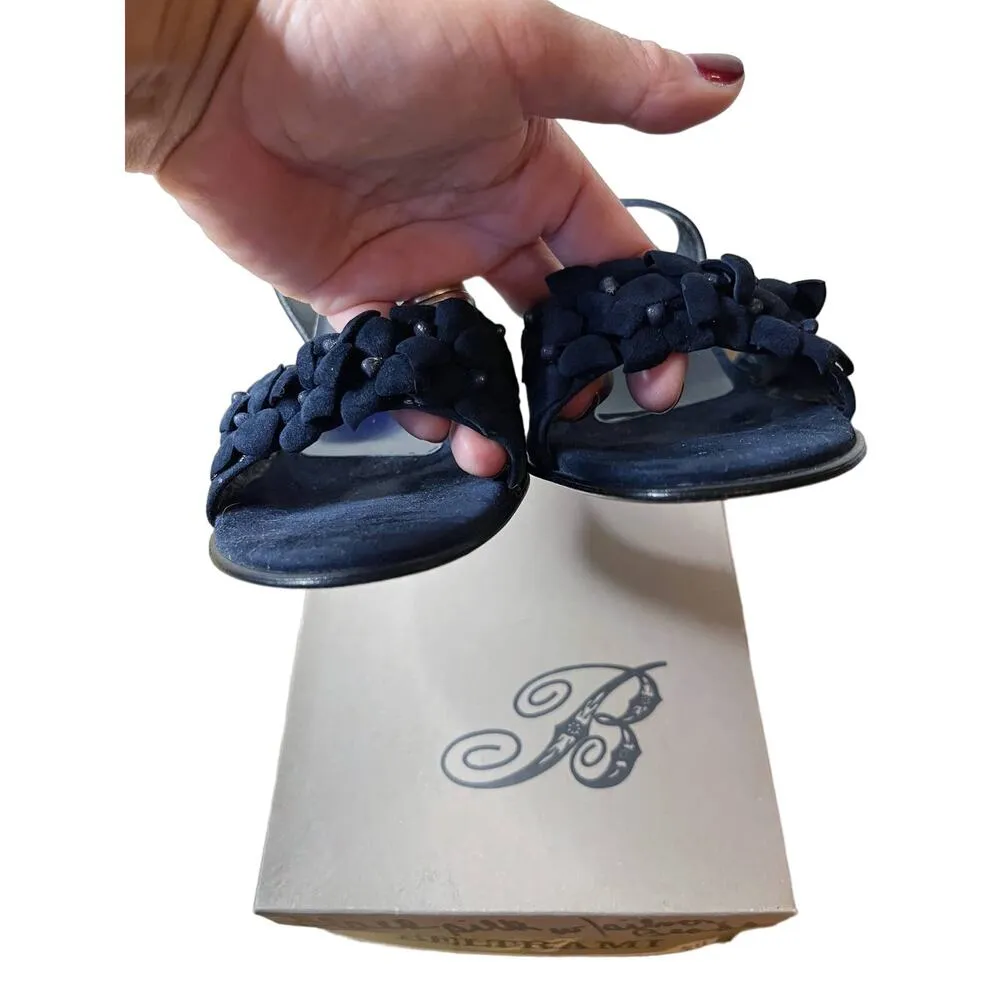 BELTRAMI Suede Sandals Navy Blue 3D Floral Design Sling Back Italy EU 38 US 7.5 - Image 5