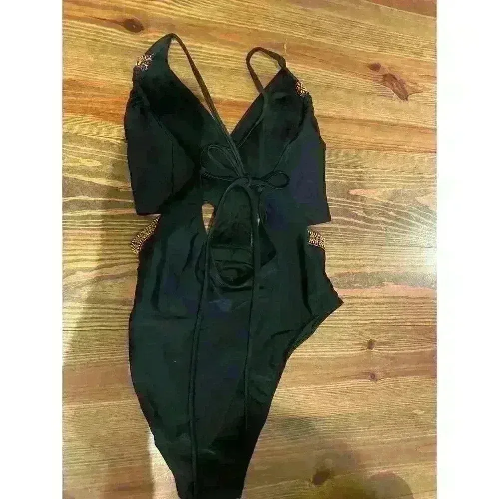 Xhiliration One-Piece Embroidered Beaded Cutout Swimsuit, XL - Image 3