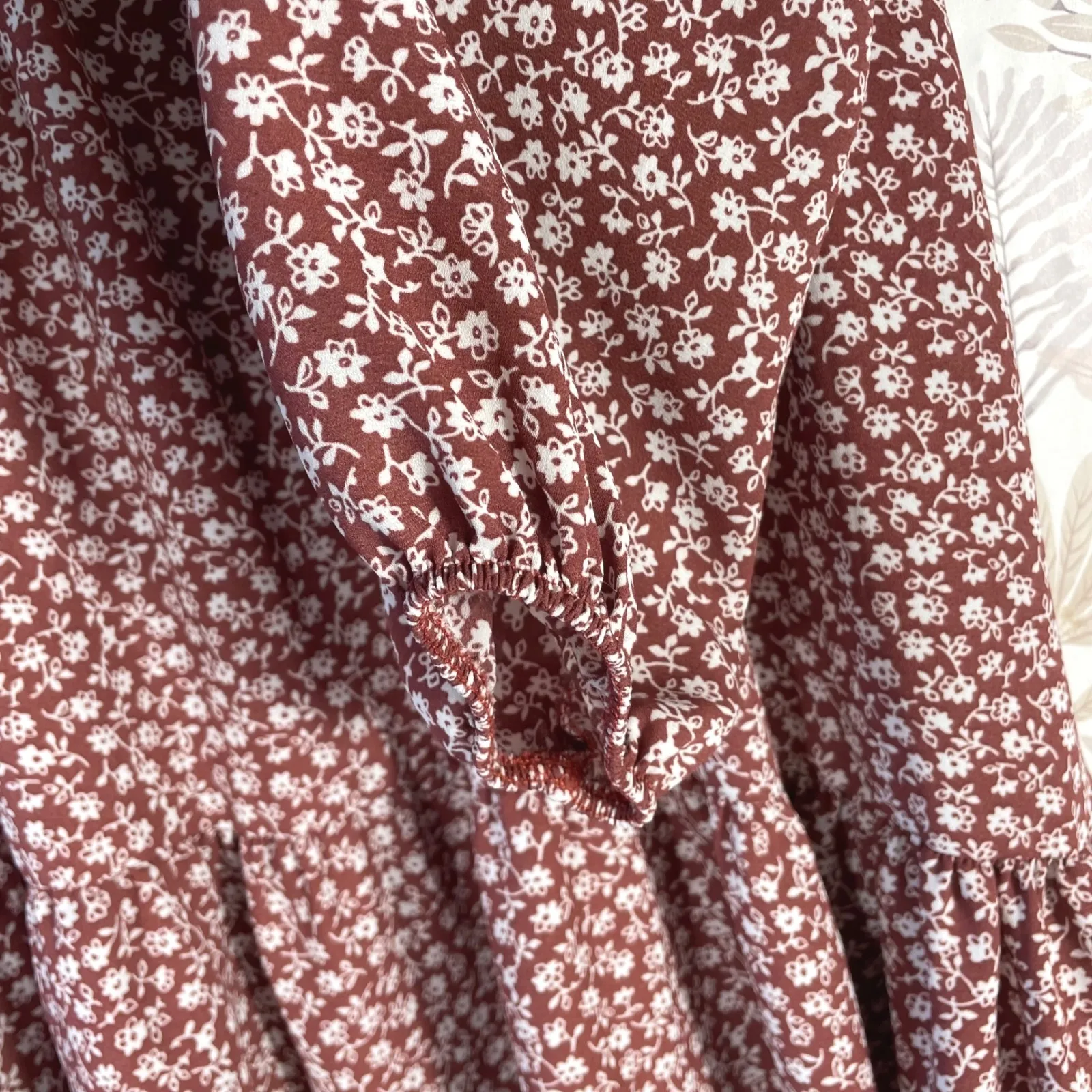 Sadie & Sage Women's Floral Babydoll Dress S Brown Red Boho‎ Long Sleeve USA - Image 3