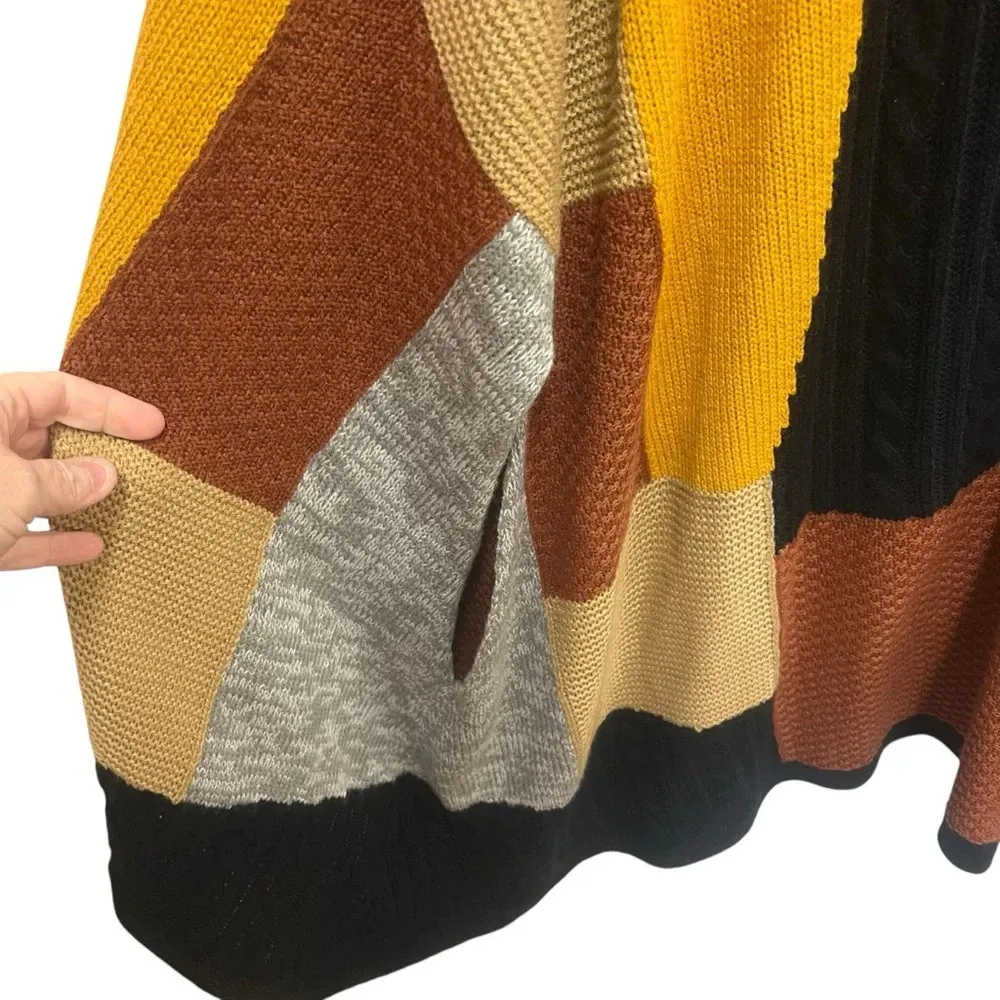 Patchwork Sweater Cape Poncho with Armholes one size - Image 4