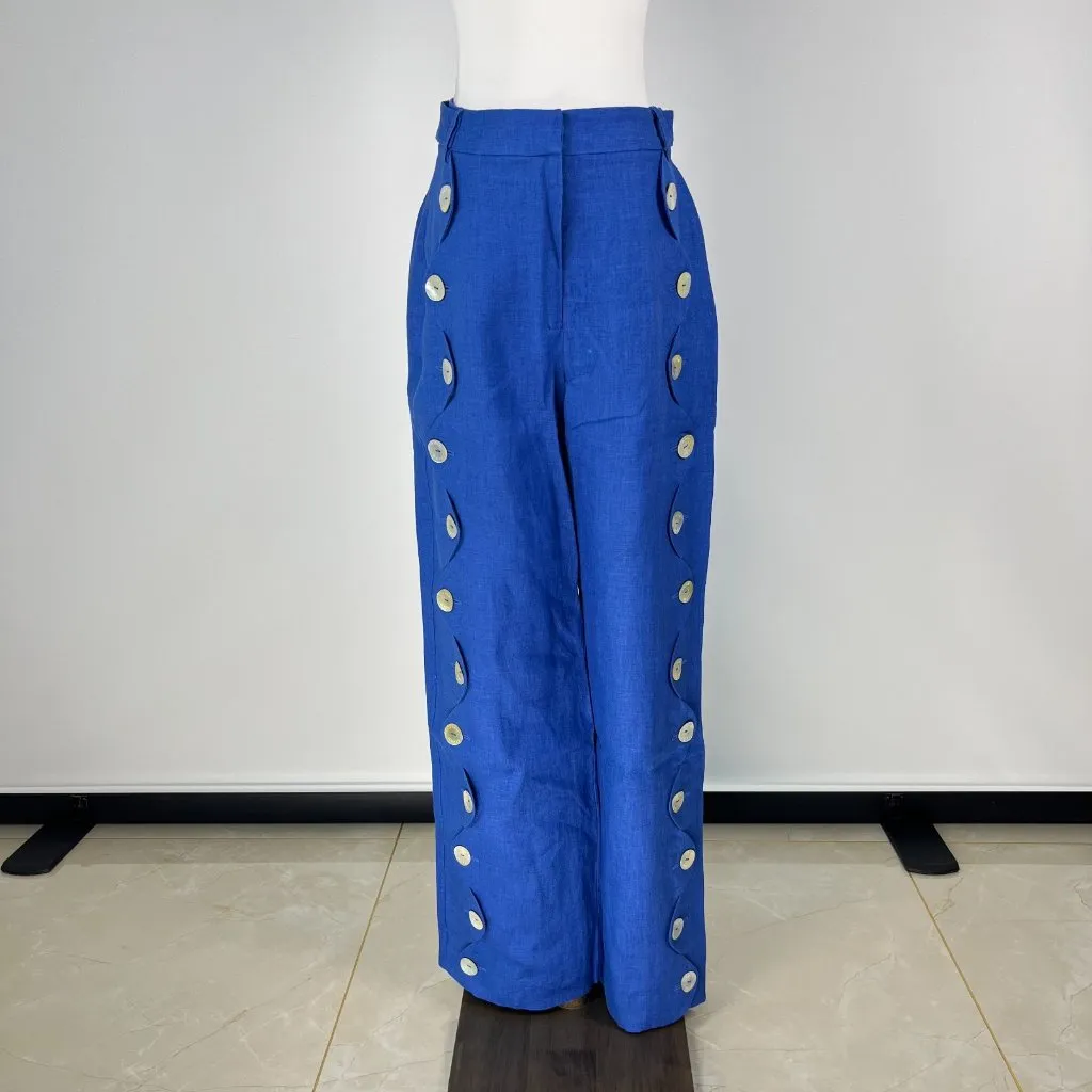 $ 248 NWOT FARM Rio Blue Linen High Waist Pants Size XXS W26 Women's - Image 4