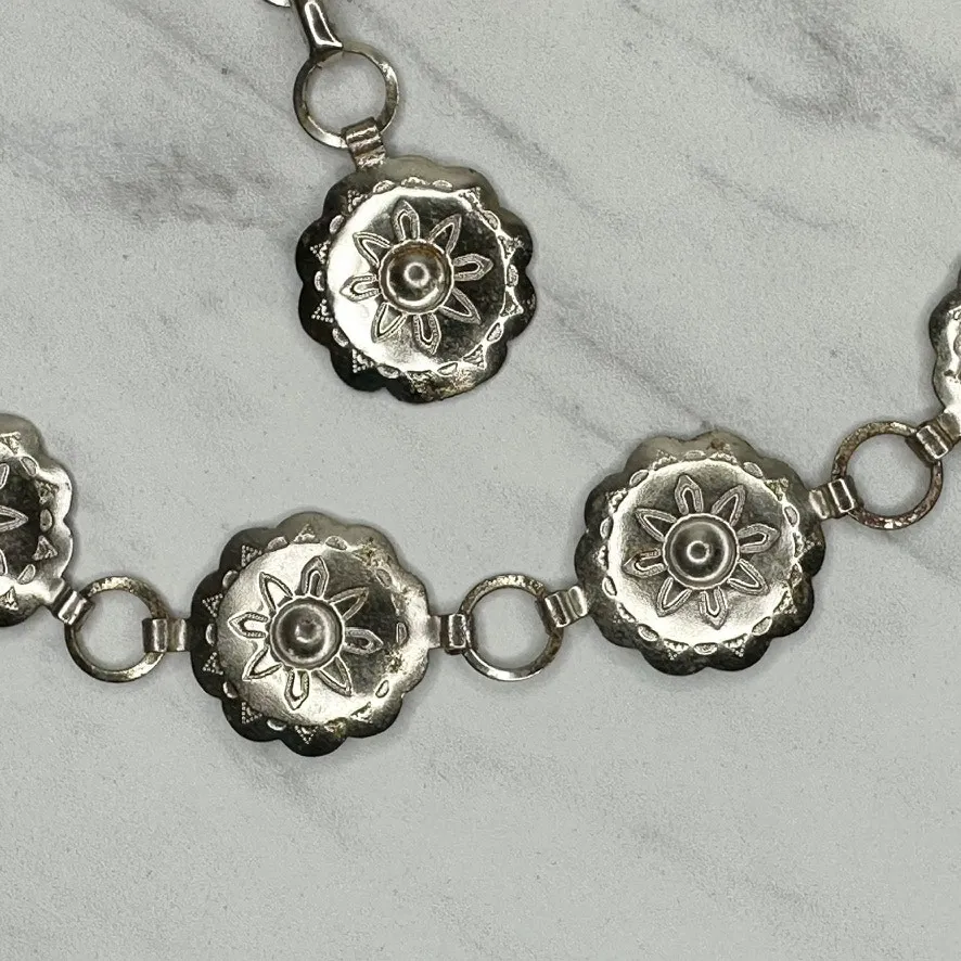 Western Concho Silver Tone Metal Chain Link Belt XS - Image 7