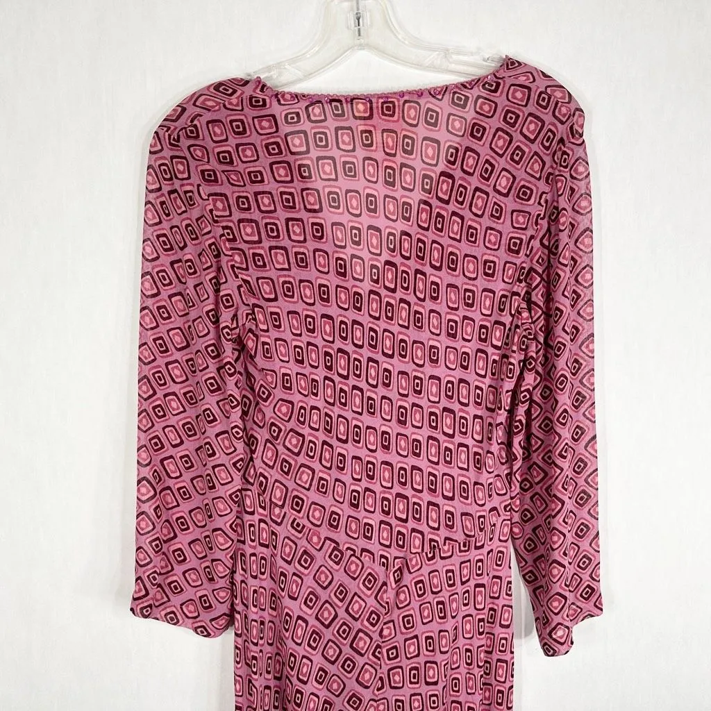April Cornell Small Dress Maxi‎ Chiffon Pink All Over Print V Neck Sheer 1000 - Image 5