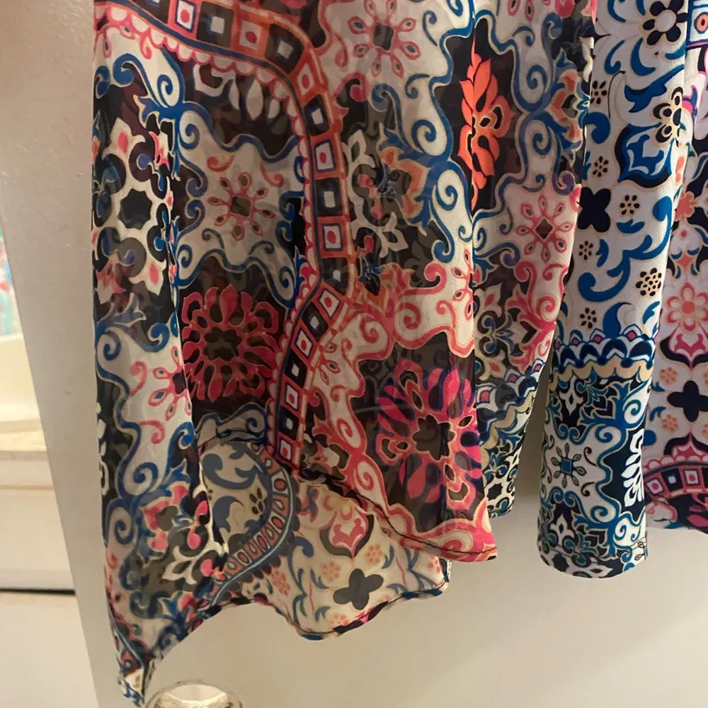 Coco Bianco Womens Blouse S Small Long Sleeve Multicolor Boho Print Bust 34” Blue - Image 5