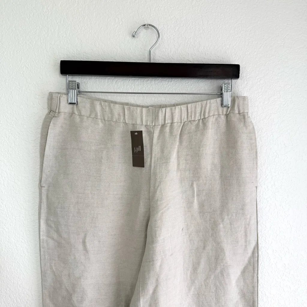 J Jill Womens Pants Flax Embroidered Hem Cropped Linen Blend Pull On Size Small Tan - Image 3