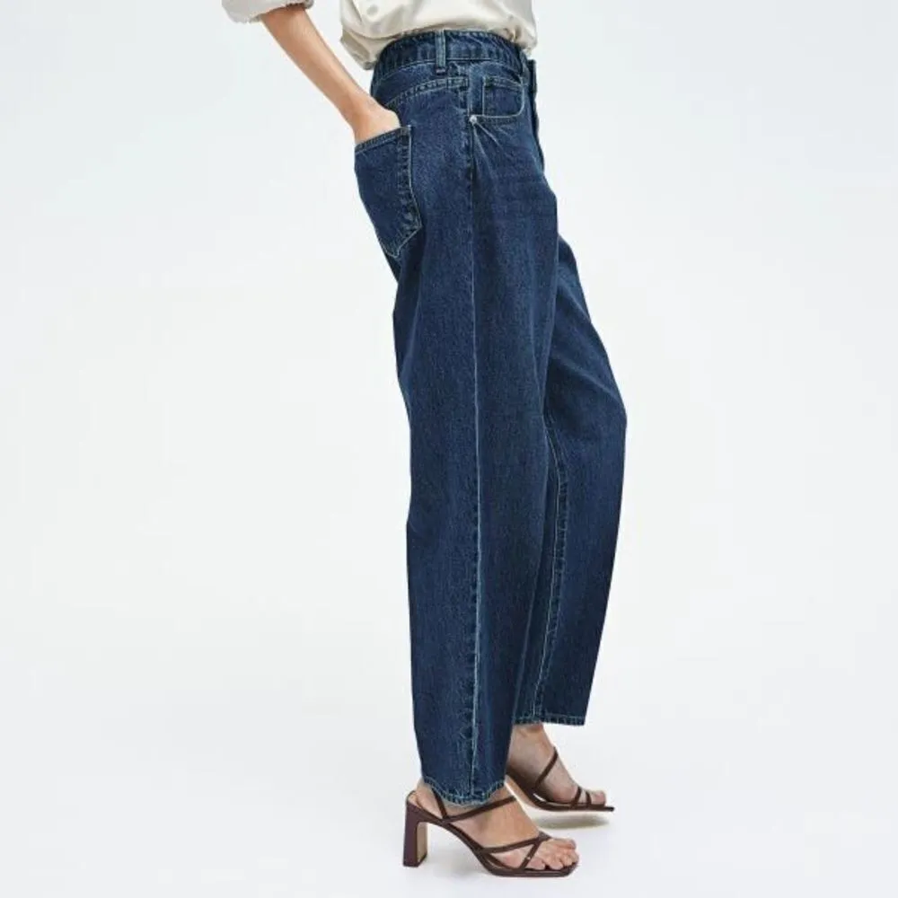 H&M High Rise Tapered Baggy Jeans Dark Blue Size 10 Relaxed Ankle - Image 3