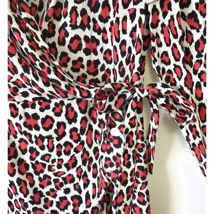 Robert Rodriguez Leopard Lena Wrap Dress White Black Red Long Sleeve Tie Ruffle - Image 7