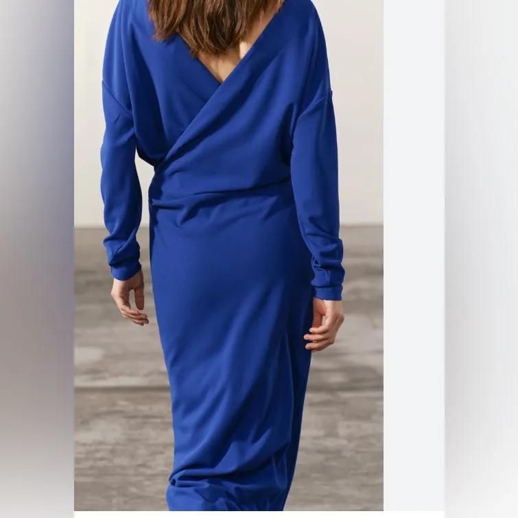 NWT ZARA Vibrant Blue Long Sleeve V Neck Maxi Dress Small Bloggers Fave - Image 6