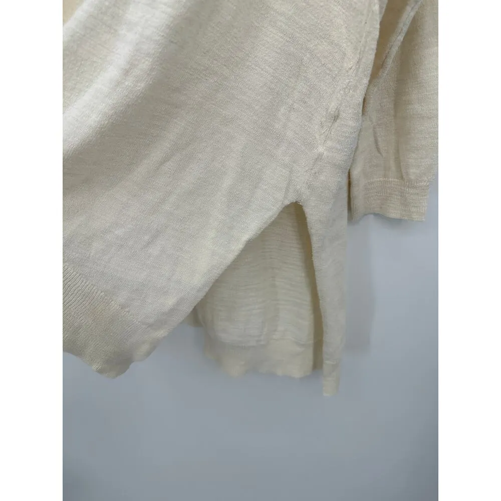 Moth Anthropologie Tunic Sweater Women Medium Cream 1/2 Sleeve Cotton Side Slit - Image 4