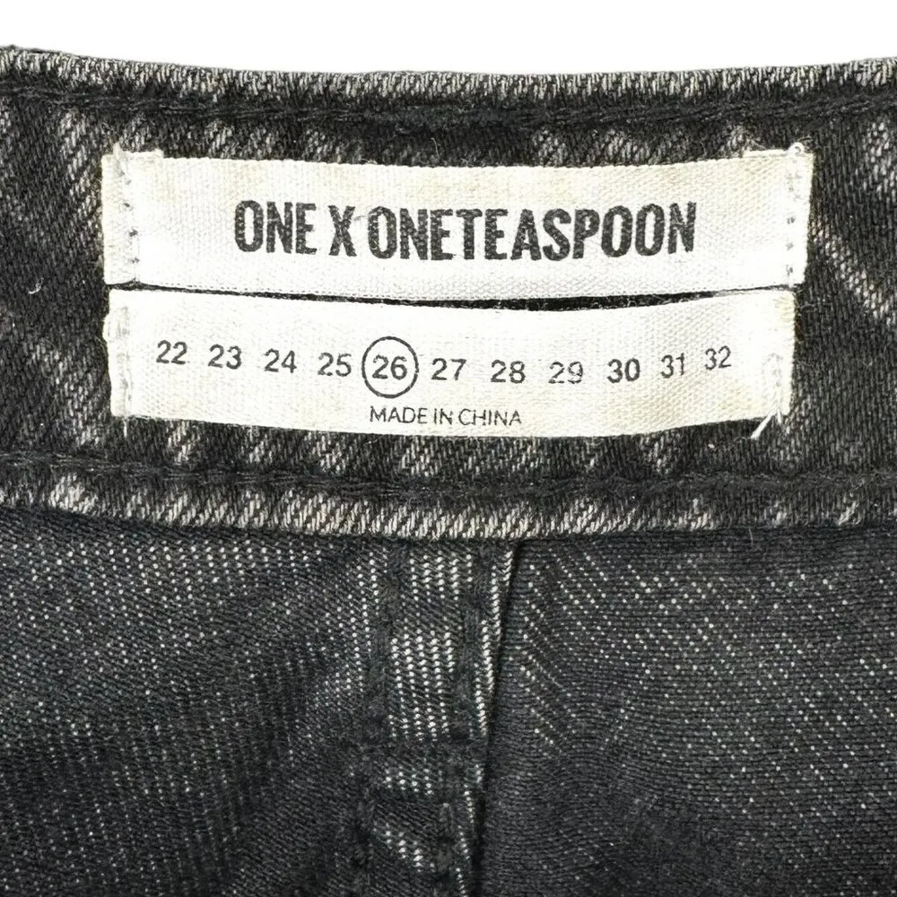 One Teaspoon Freebird High Waist Distressed Black Raw Hem Jeans Size 26 - Image 9