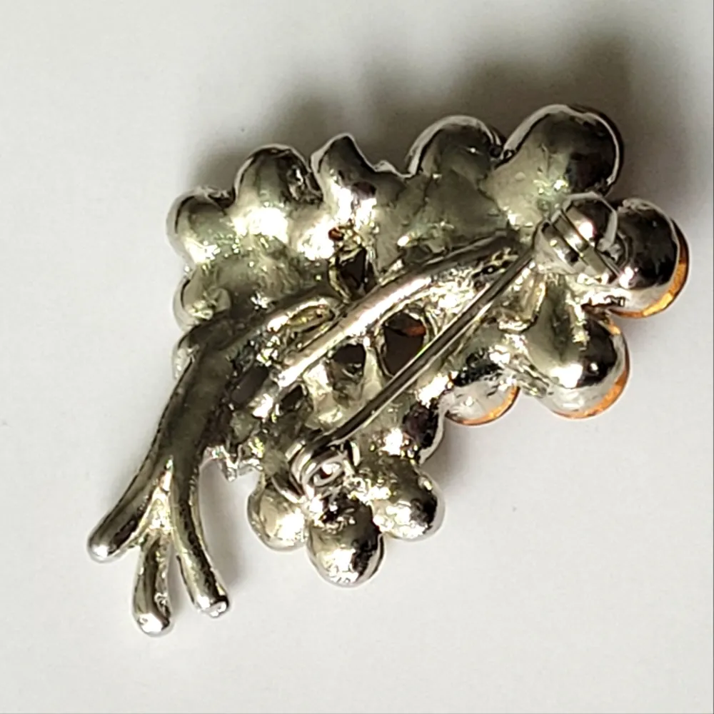 Vintage Green Yellow Rhinestone Flower Brooch Pin Costume Jewelry - Image 5