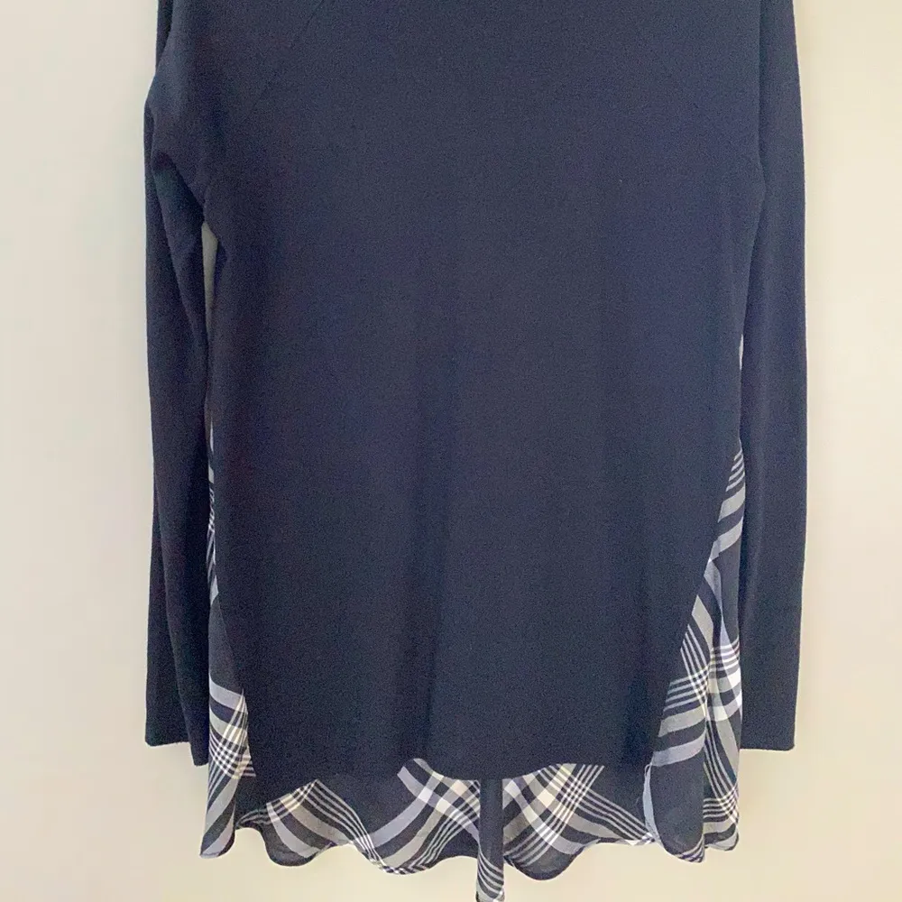 LOFT Ann Taylor Womens Black White Plaid Pull Over Tunic Long Sleeve Top Size S - Image 2