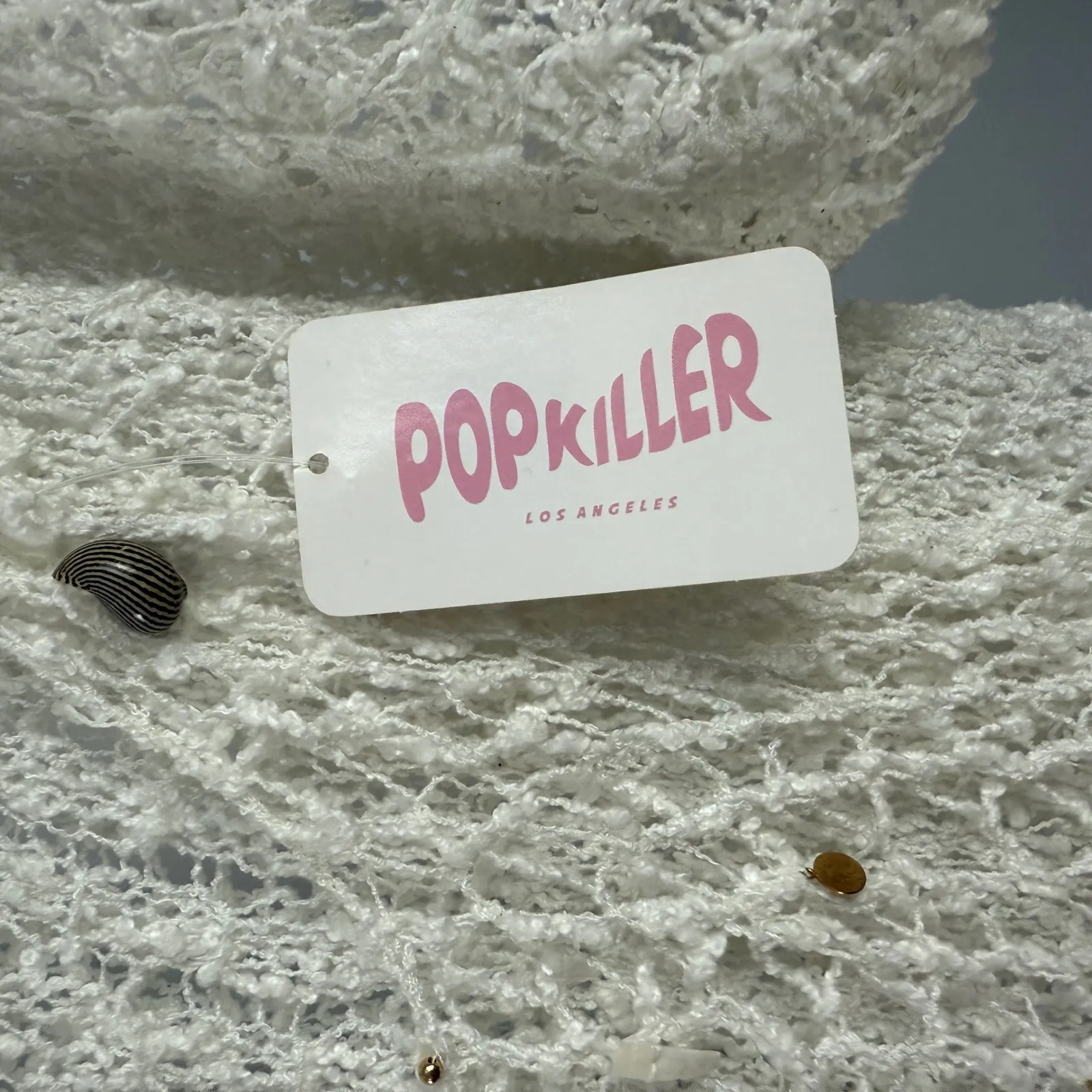 Pop Killer Los Angeles Crochet Knit Top Women's Ivory Beads Sea Shells sz S NWT White - Image 5