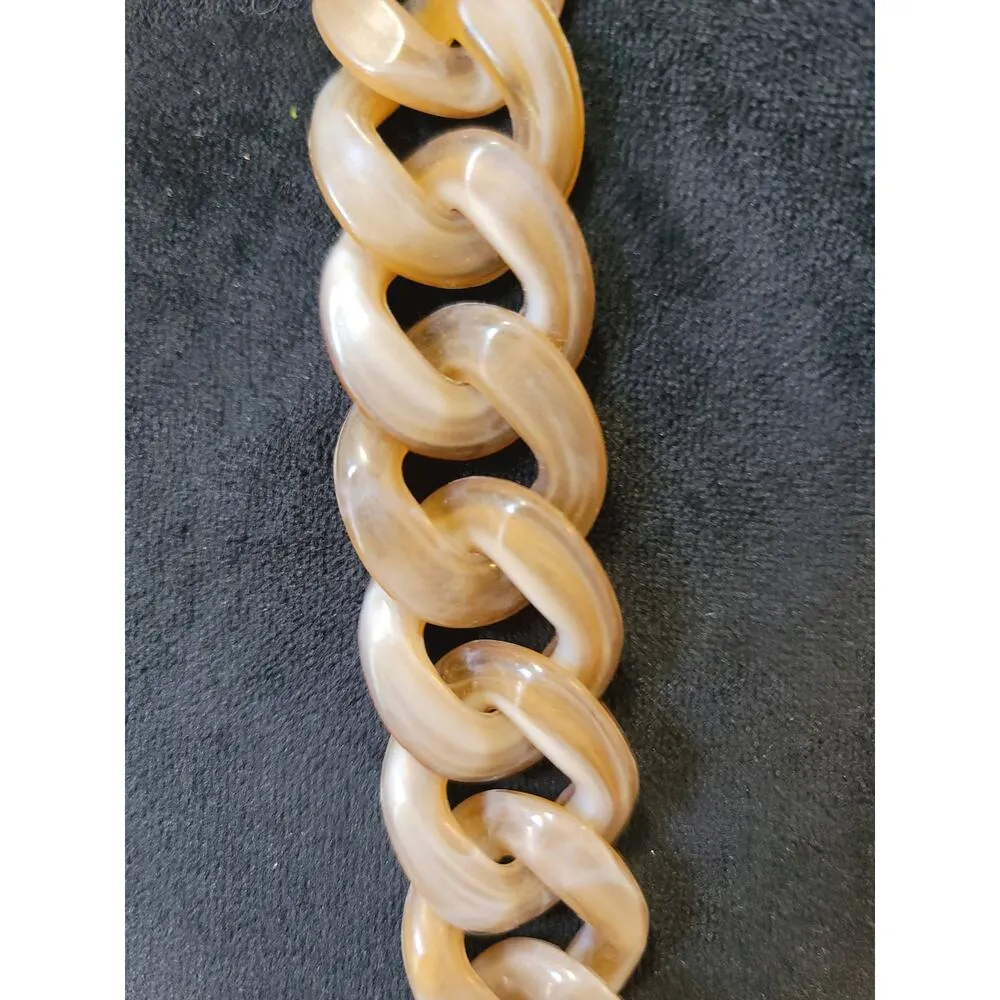 Women's Chunky Acrylic Chain Necklace Brown Marbled Bold Statement Lightweight Gold - Image 6