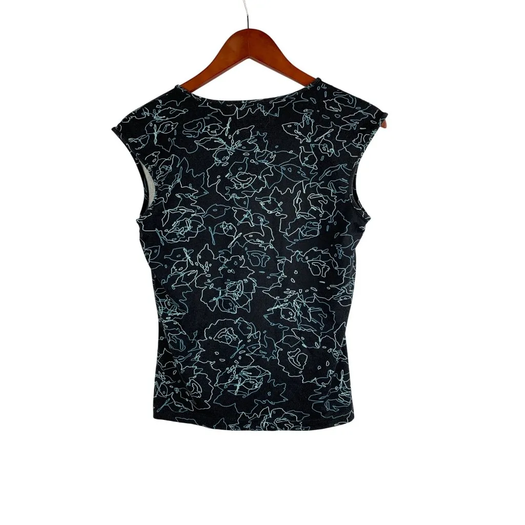 The Limited Womens V-Neck Sleeveless Top M Black Floral Abstract Nylon Spandex B - Image 2