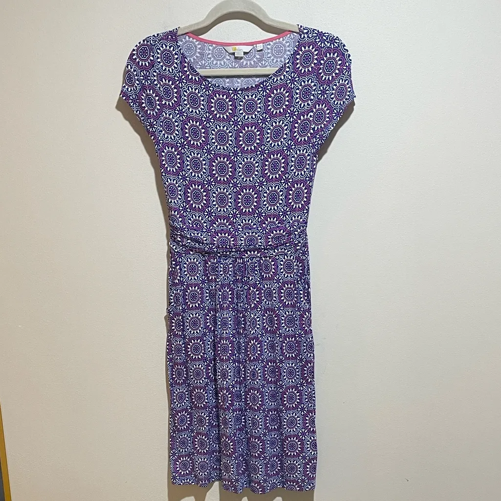 Boden Amelie Jersey Knit Short Sleeve Dress Blue White Pink Pattern Size 2 J0326 - Image 2