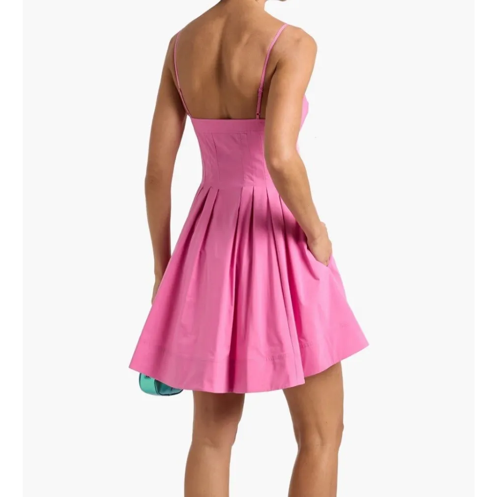 Jonathan Simkhai Kitt Mini Dress Womens 4 Pink Pleated Cotton Poplin Fit Flare - Image 2