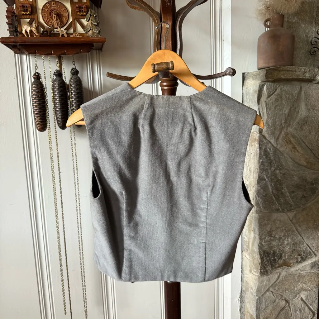 Vintage Semi Cropped Grey Waistcoat Vest Gray - Image 4