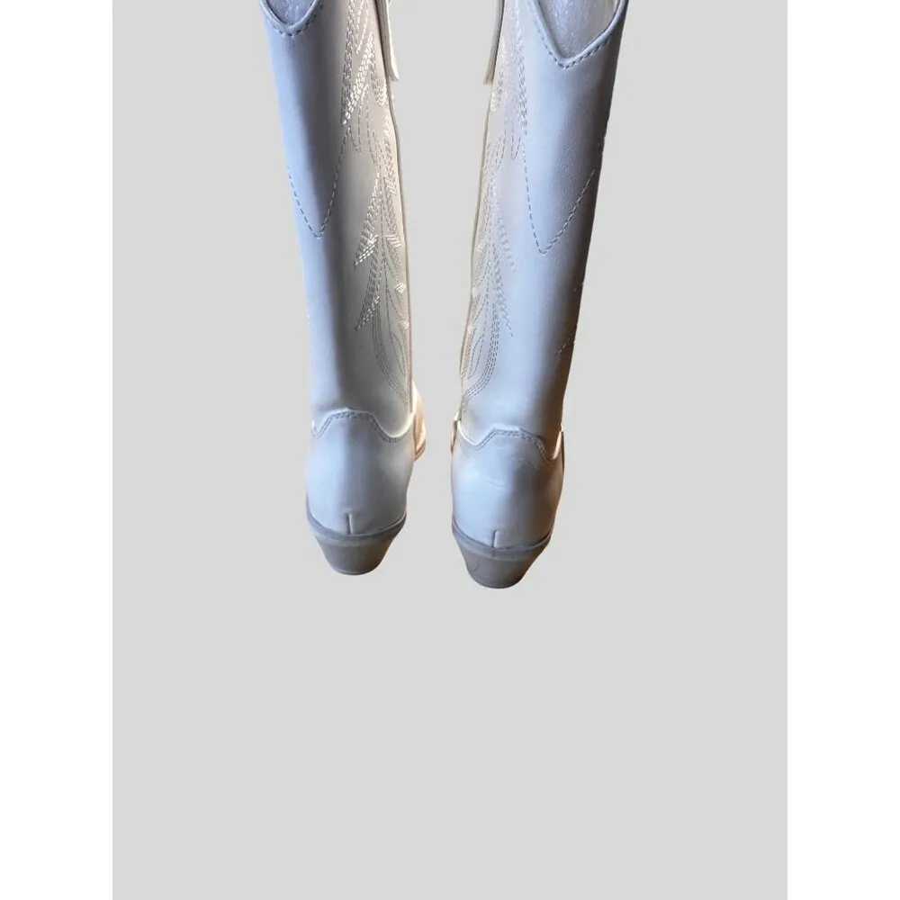 Soda White Western Cowboy Boots Embroidered Design Block Heel Size 5 - Image 8