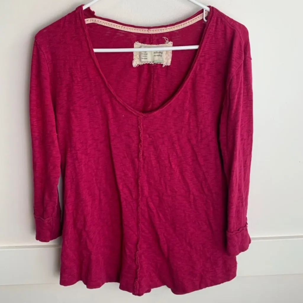 SATURDAY SUNDAY Pink V-Neck Quarter Sleeve Shirt - Image 2