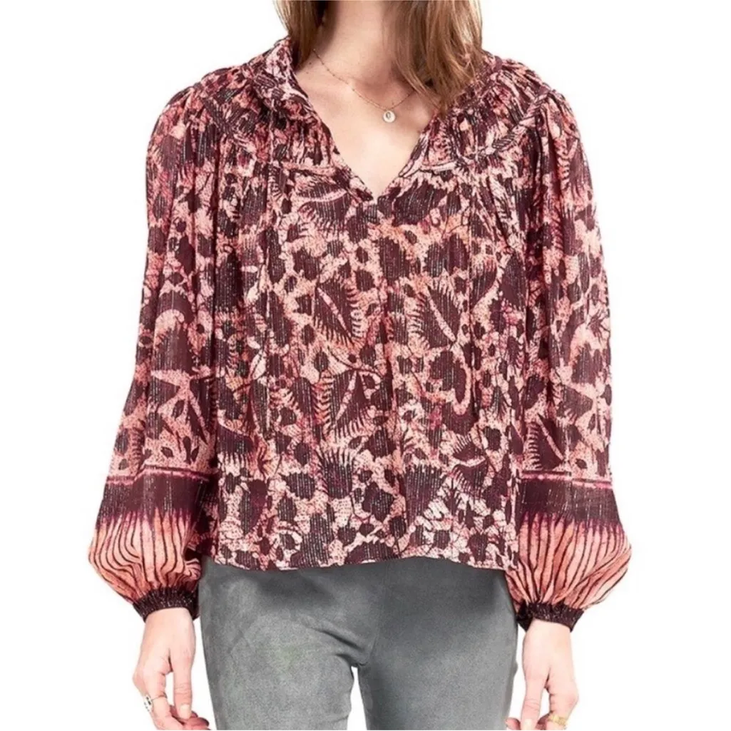 Ulla Johnson Bordeaux Yulia Printed Metallic Blouse Top Size 2 Fall Autumn - Image 16