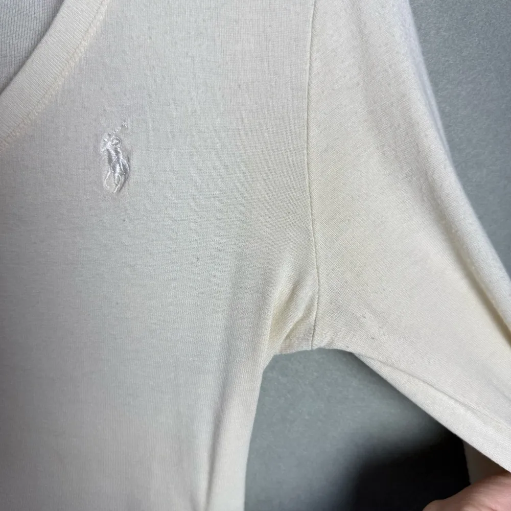 Ralh Lauren Sport Women’s Long Sleeve V-Neck Fitted Shirt Ivory Pima Cotton L - Image 8