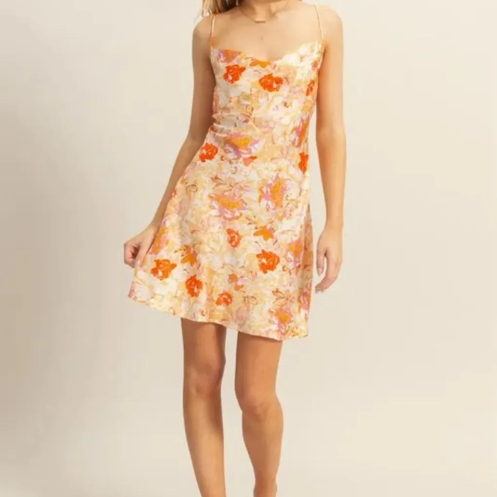 nwt HYFVE Floral Cowl Neck Flirty Satin Mini Dress‎ - Image 4