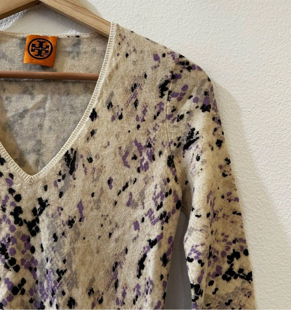 Tory Burch Women's V-Neck Speckled Lightweight Sweater Top Size XS - Image 3