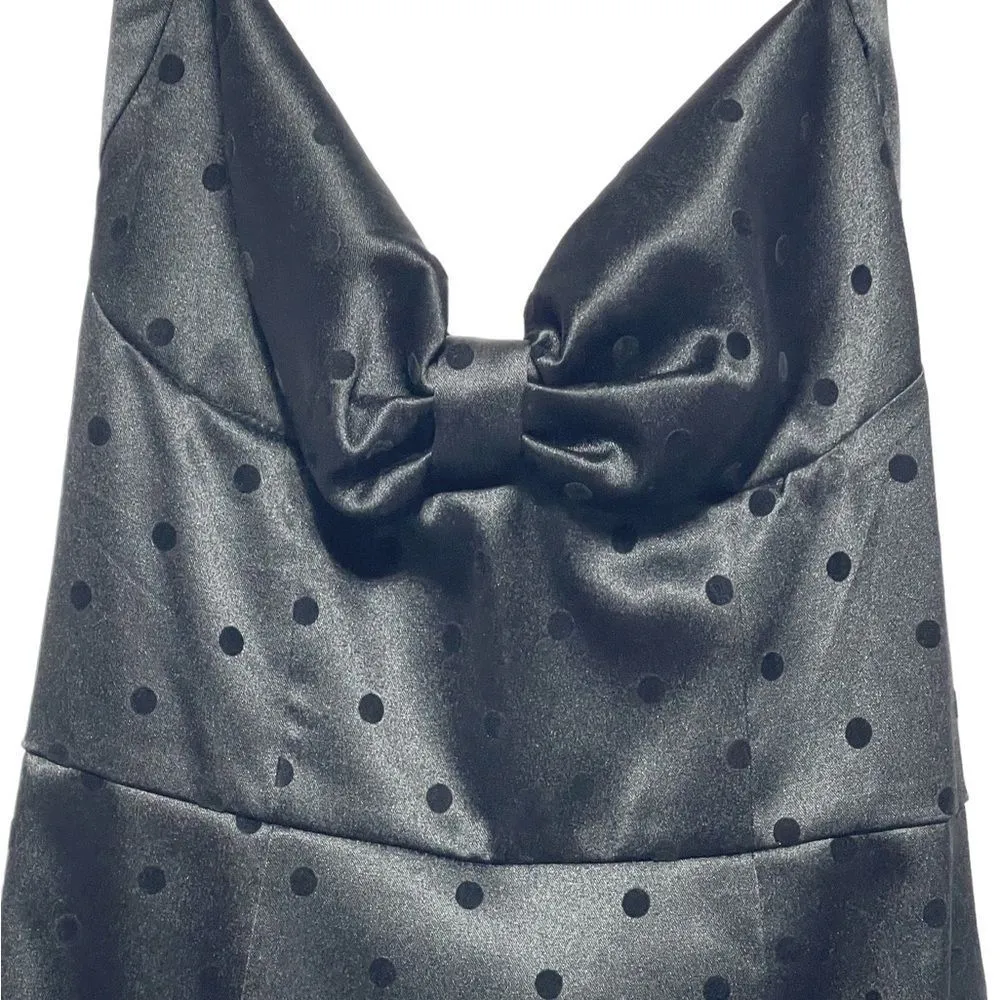 Juniors Halter Mini Dress Black W\Black Polka Dots Missing Belt - Image 3