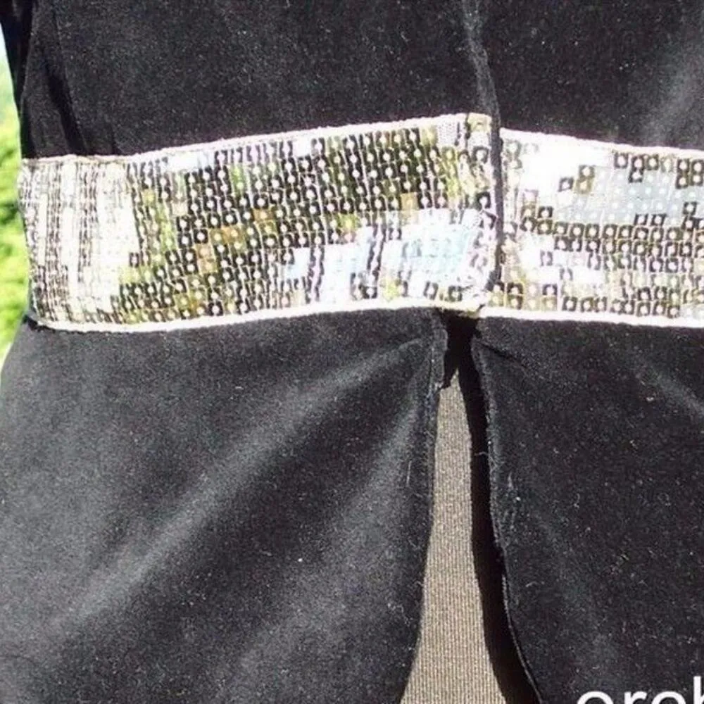 Cache Black Velvet Self Belt Silver Gold Sequin Event Jacket Top New $198 NWT - Image 3