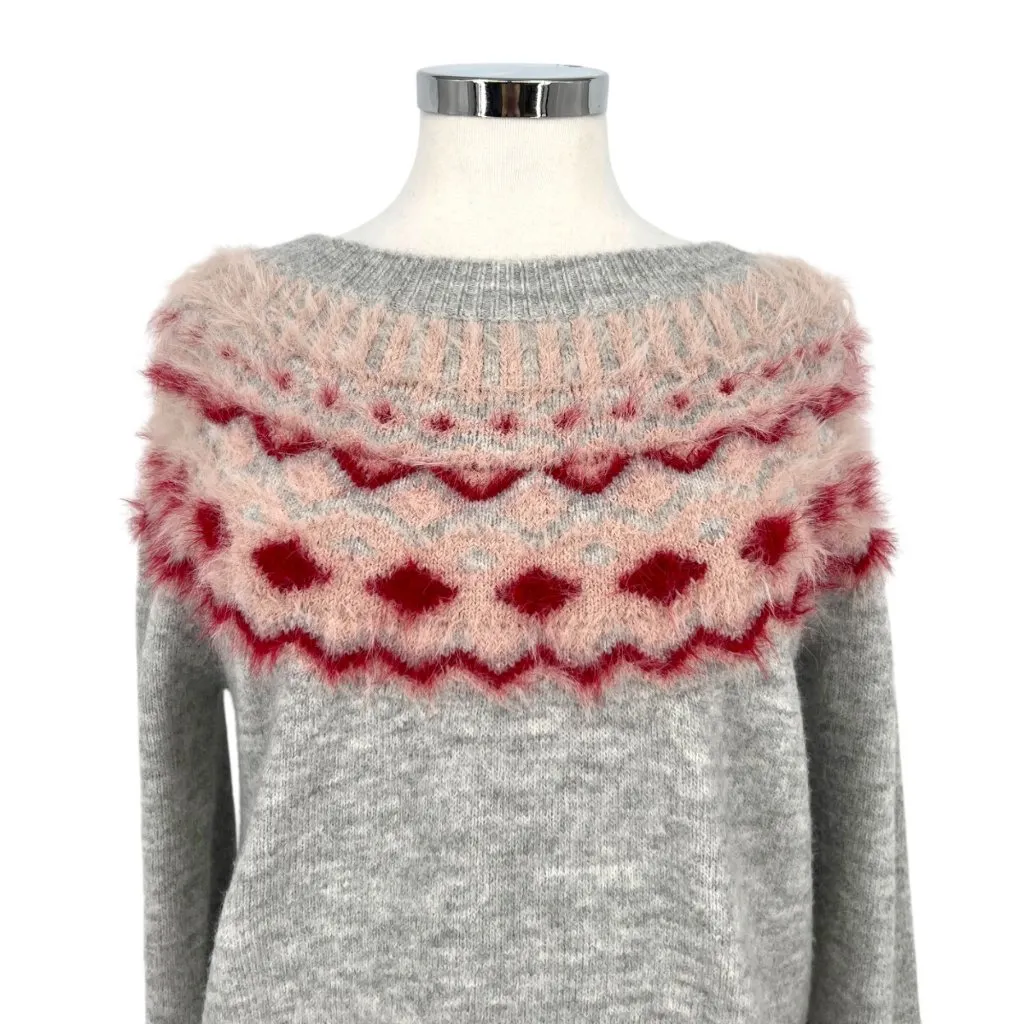 FATE Fair Isle Sweater Crewneck Gray Red Pink Size Medium - Image 2