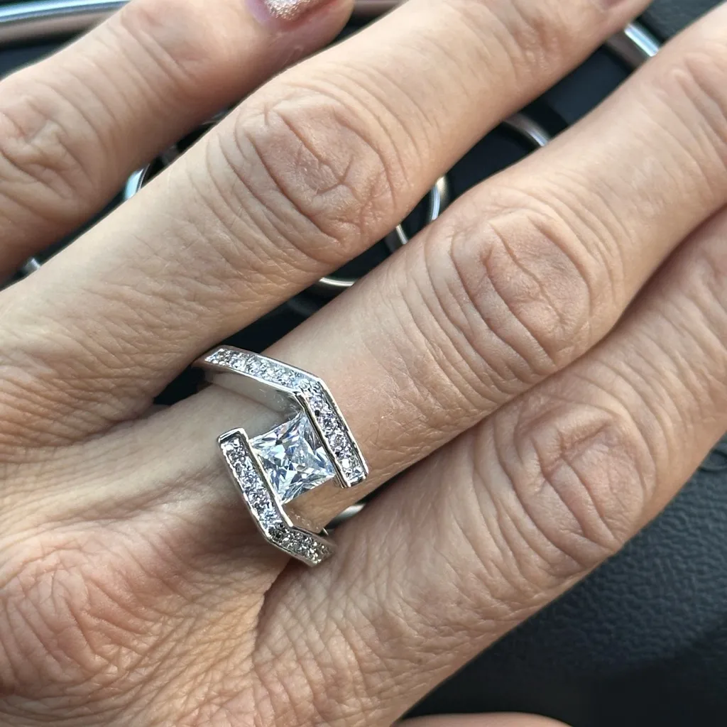 Swarovski Elements Princess Cut Crystal Silver Ring - Image 4