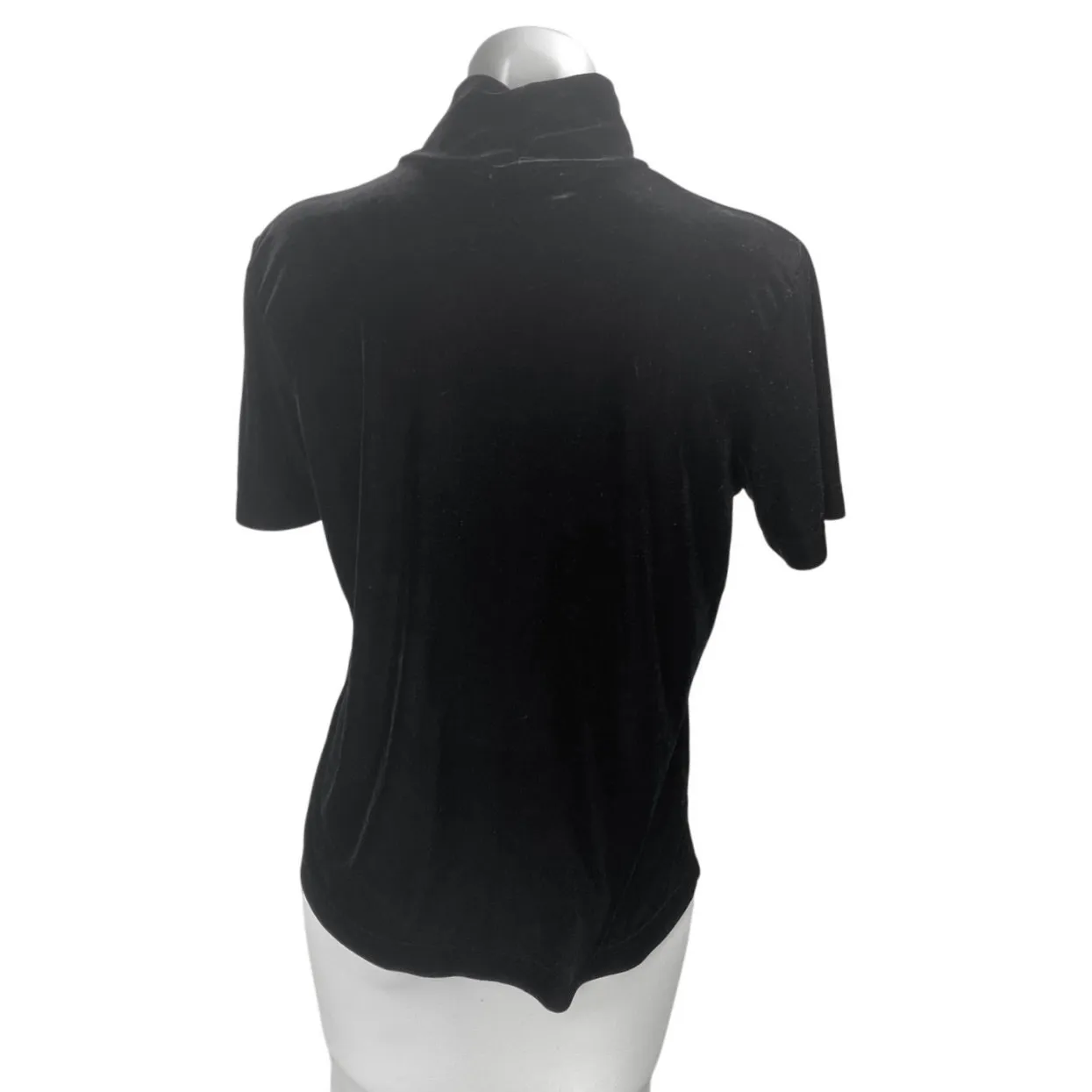 White Stag Women's Black Velvet Velour Turtleneck Short Sleeve Sweater Top Sz L - Image 2