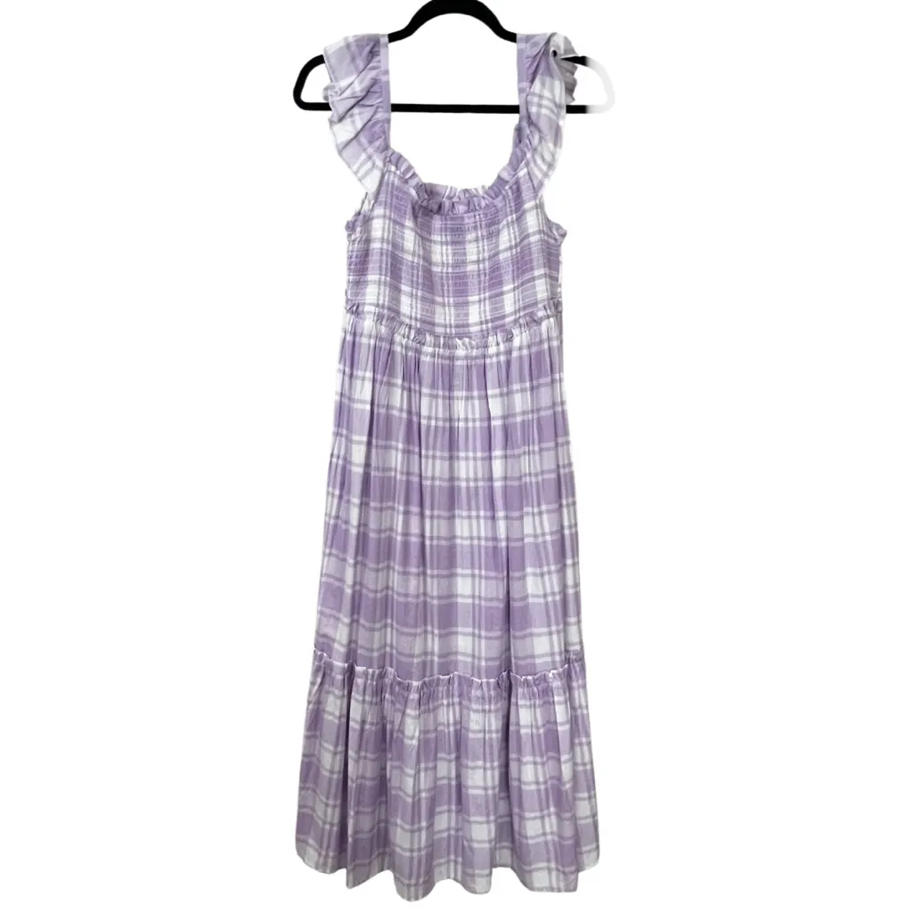 Smocked upper bodice linen type woven material large print gingham plaid - Image 5