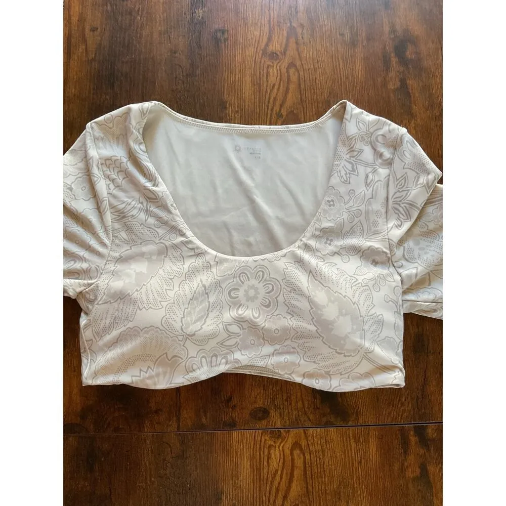 NWT Offline by Aerie Beige Real Cropped Long Sleeve Bra Top Paisley Print, Size Tan Size L - Image 8