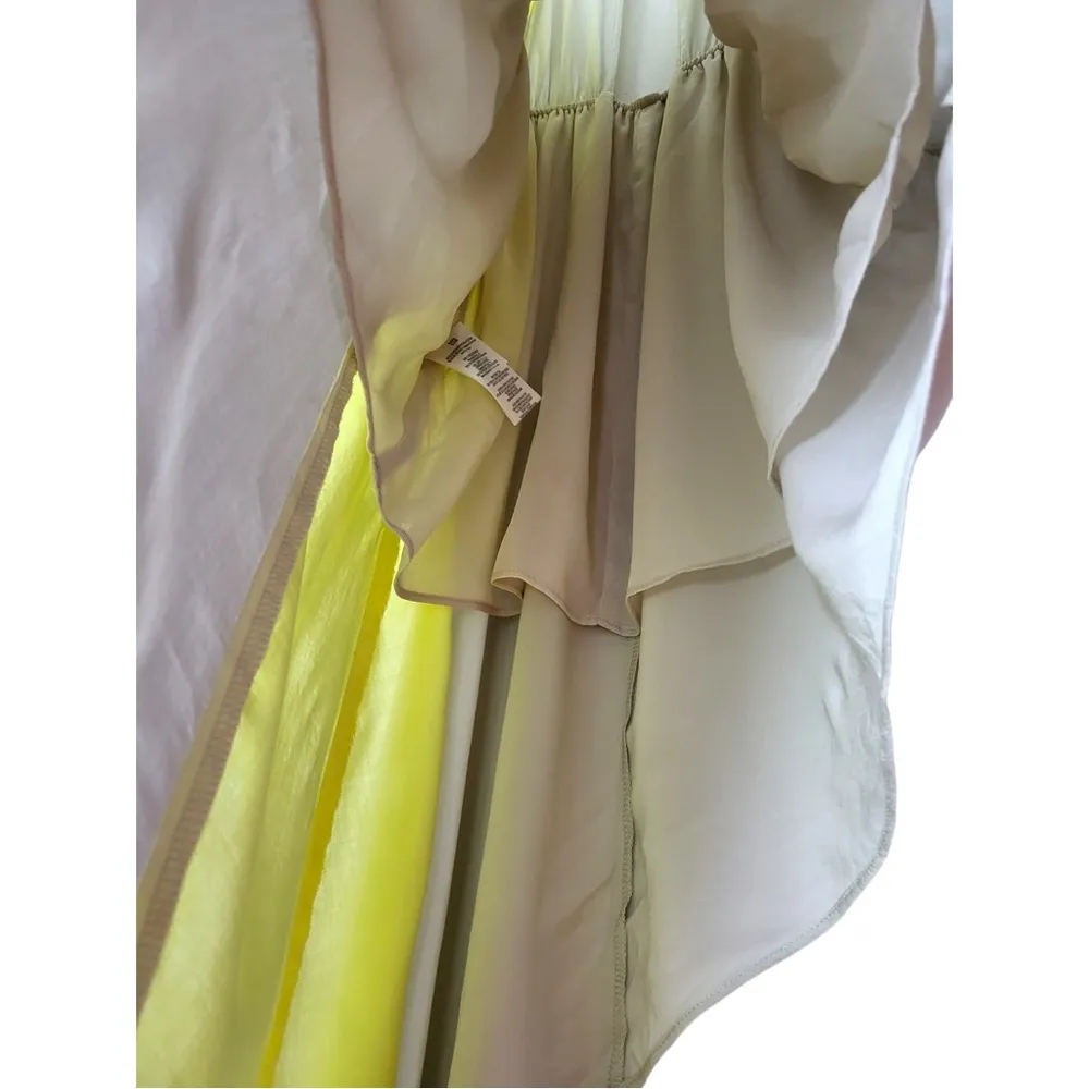 BCBGeneration Asymmetrical Hem Open Back High Low Dress in Chalk Grey/Yellow - Image 7