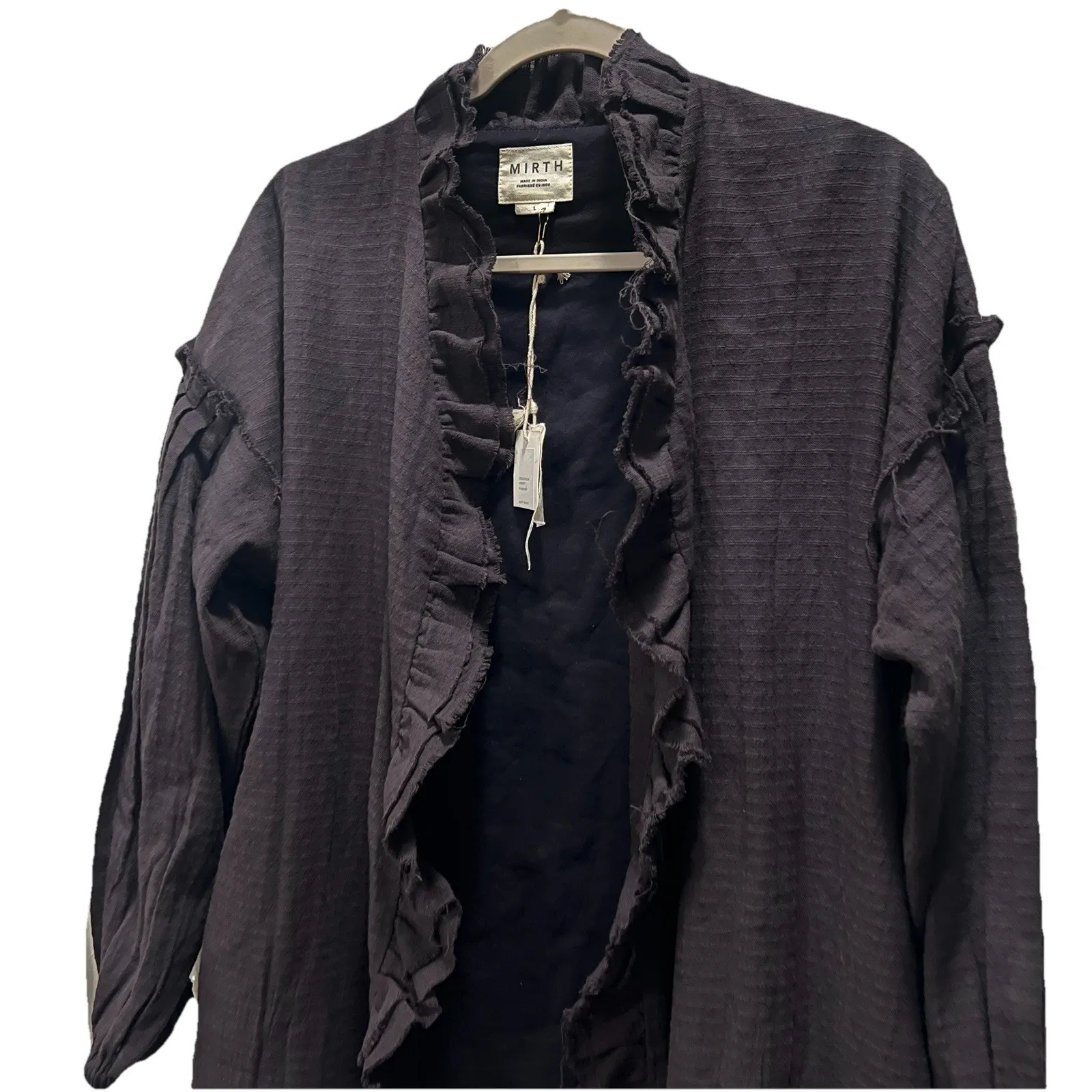 Mirth Stockholm Jacket Gray Size Large Open Front Bohemian Textured Lagenlook - Image 2