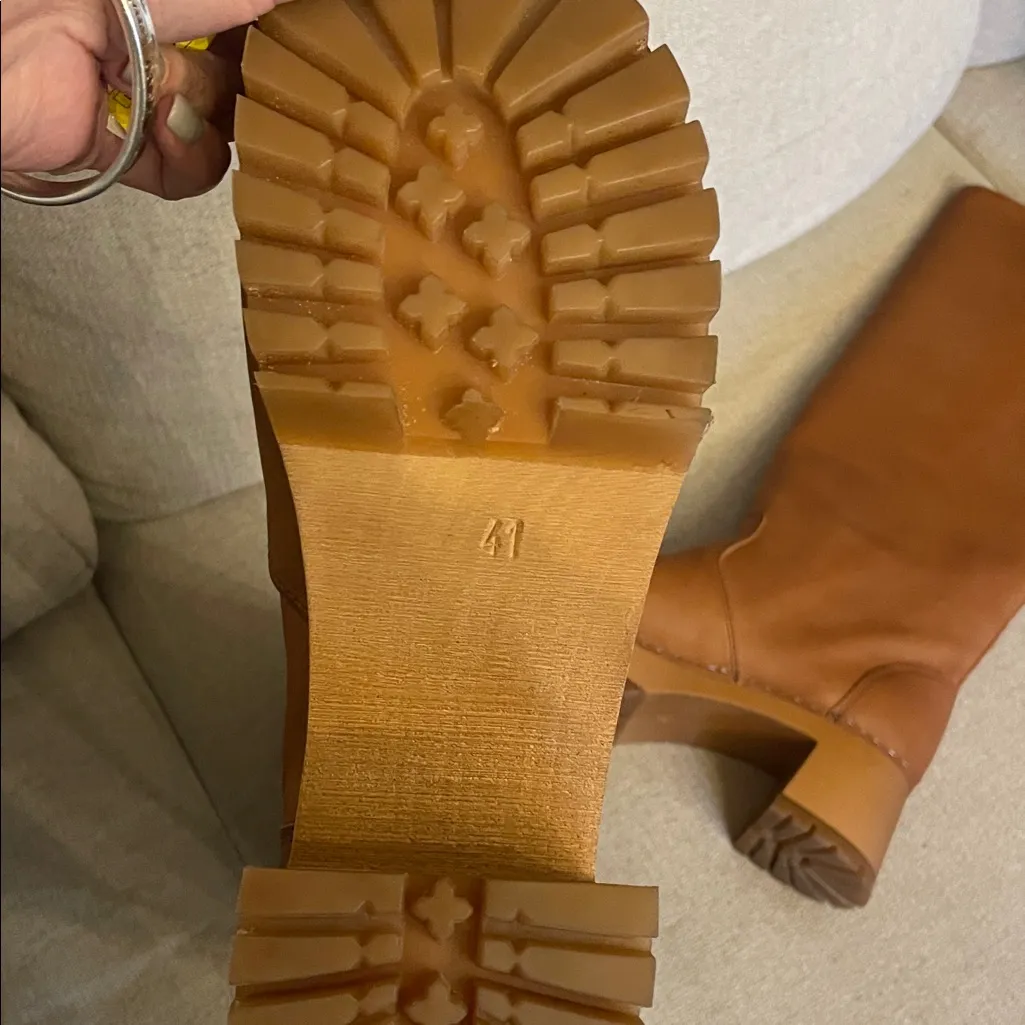 Swedish Hasbeens Plain Knee Boots Tan Size 11 - Image 9