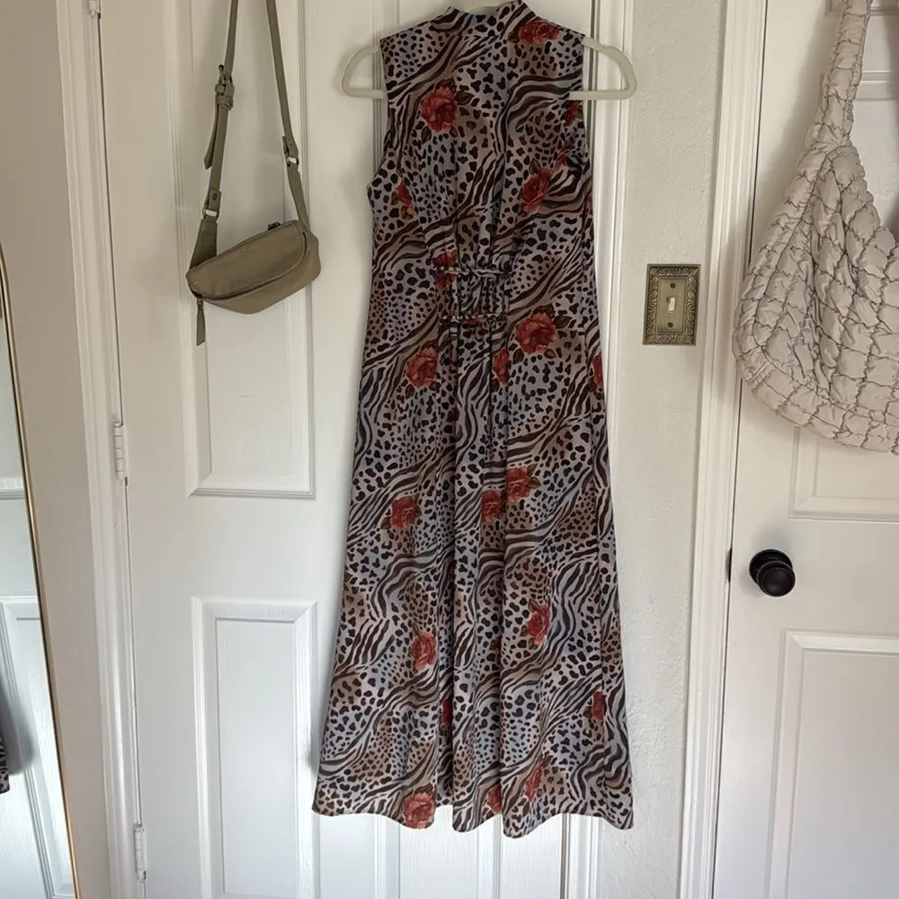 Y2k animal floral print midi dress Brown - Image 6