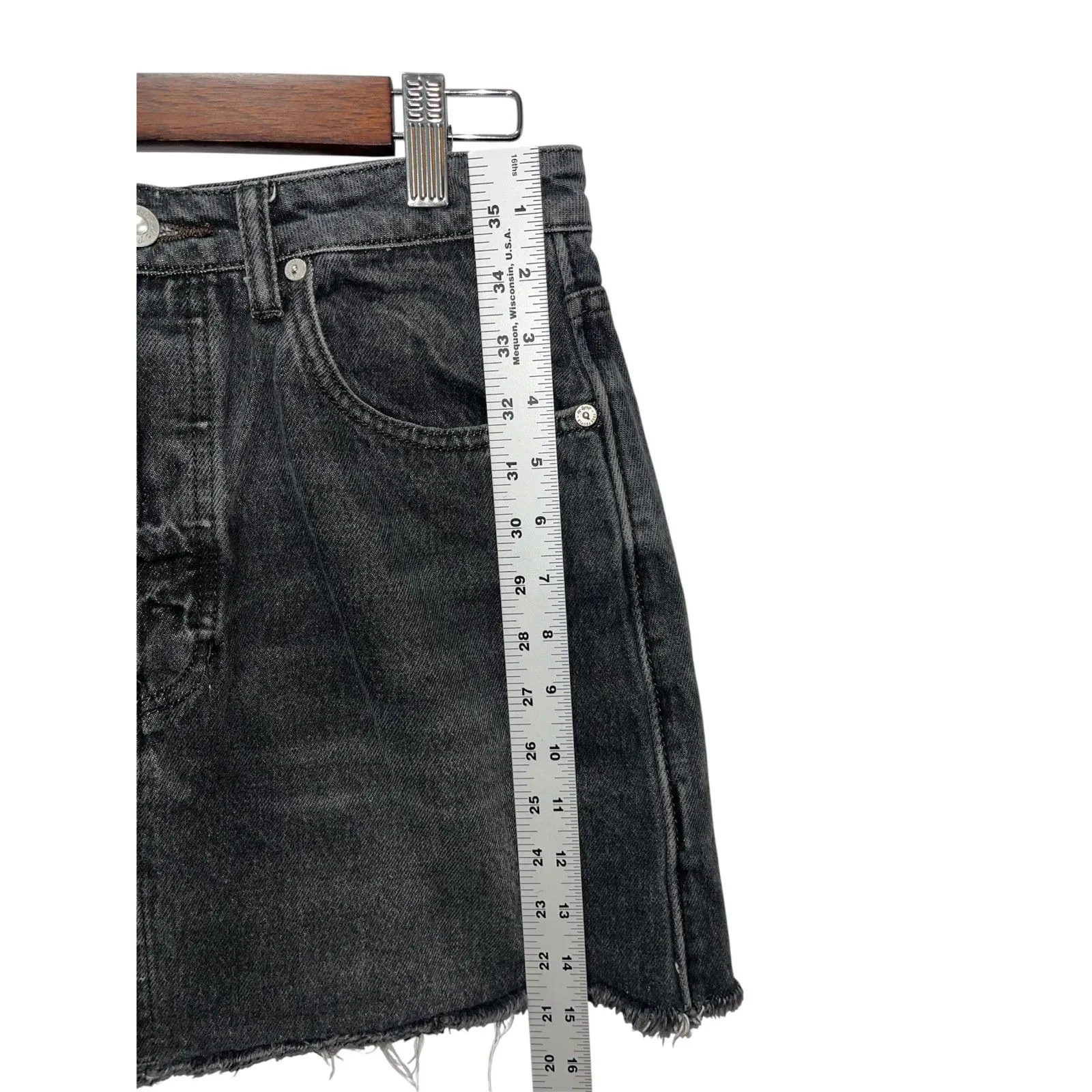 We The Free Rugged A Line Denim Mini Skirt Size 30 Black Raw Hem Button Up - Image 8