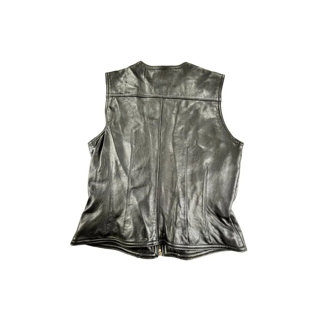 Valerie Stevens Leather Vest Black Zip-Front New Zealand Lambskin Womens 4 Biker - Image 2