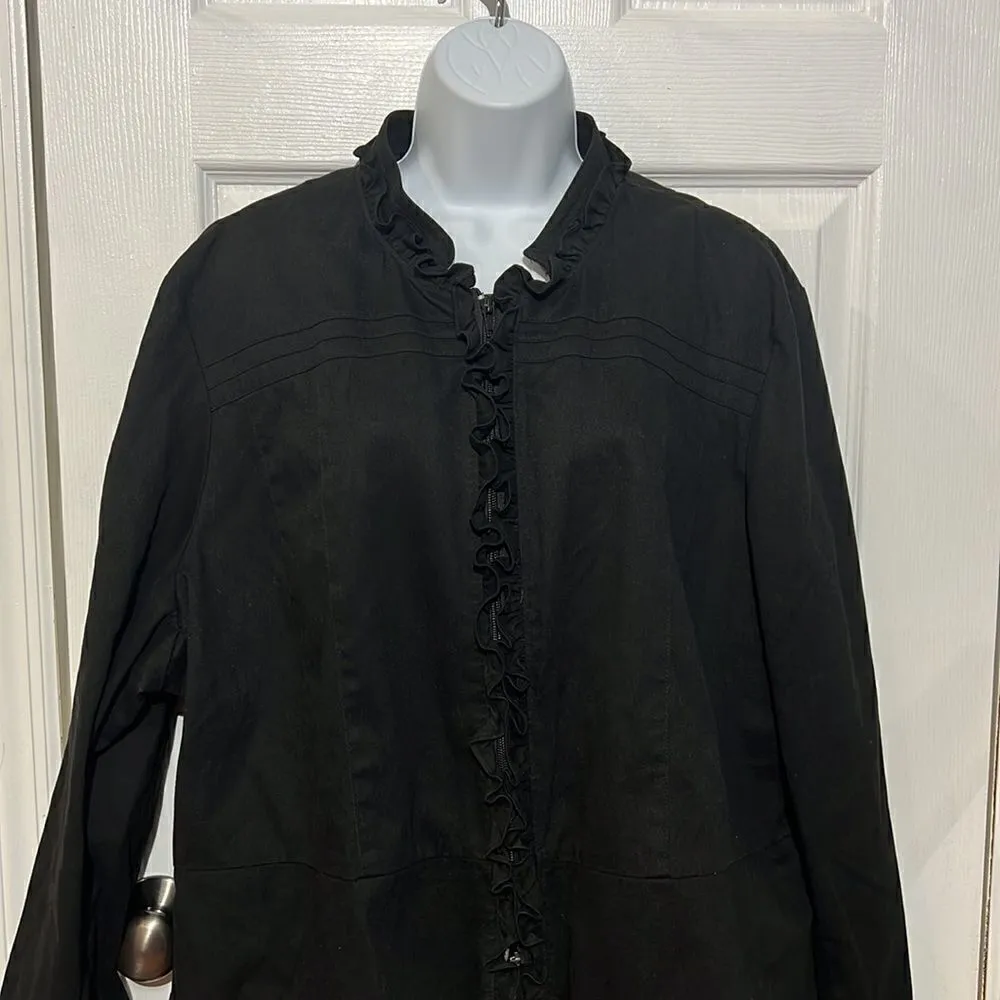 Sandro Studio cotton black ruffle zip up jacket size 3X - Image 3