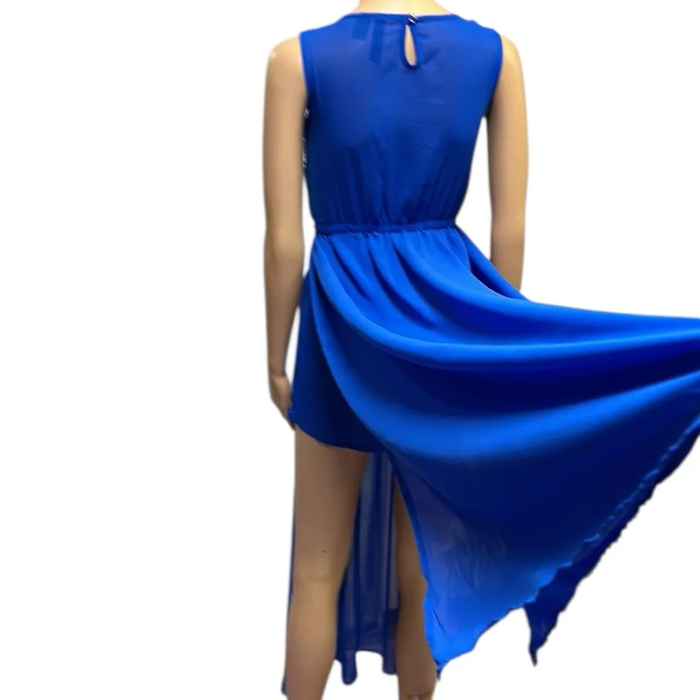 Fun Flirt Blue Embroidery Flowy Open Skirting Sleeveless Midi Maxi Dress Small - Image 4
